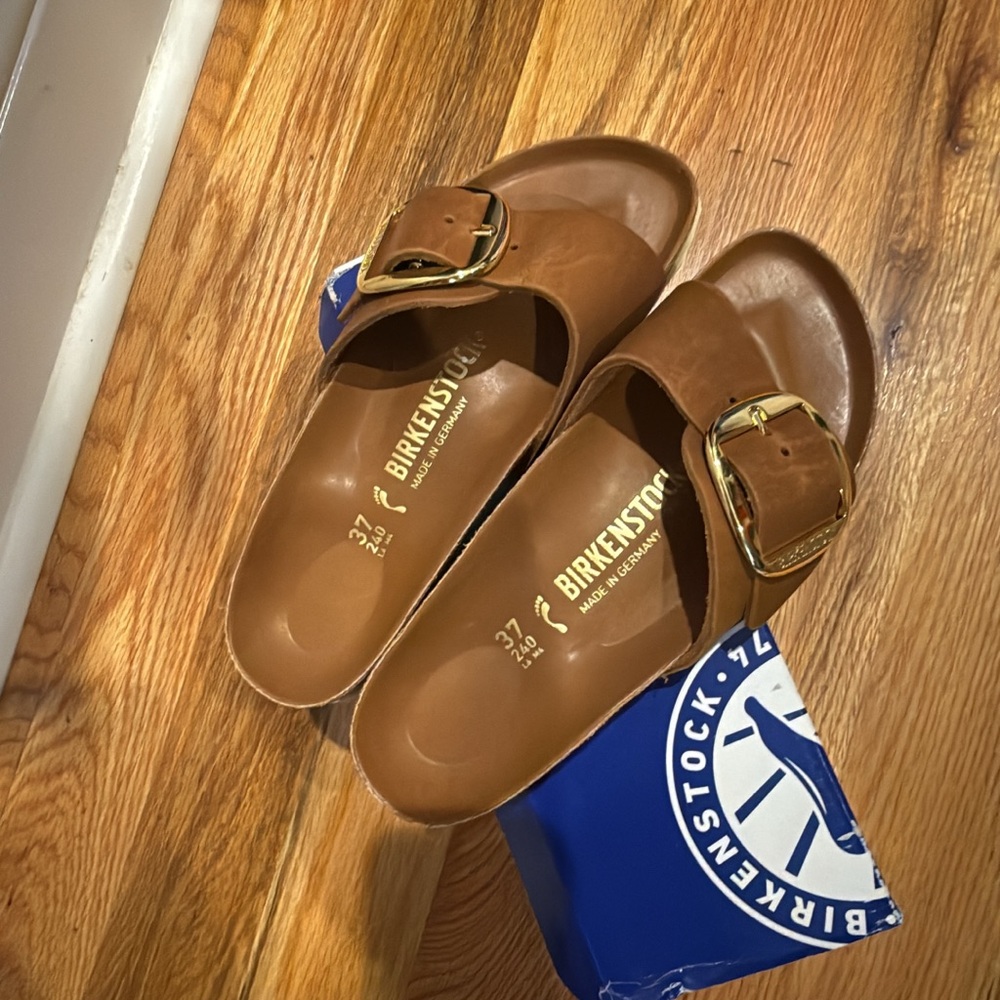 Birkenstock Kids Tan Sandals with Gold Buckle